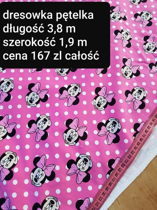 Dzianina dres pętelka myszki na różowym