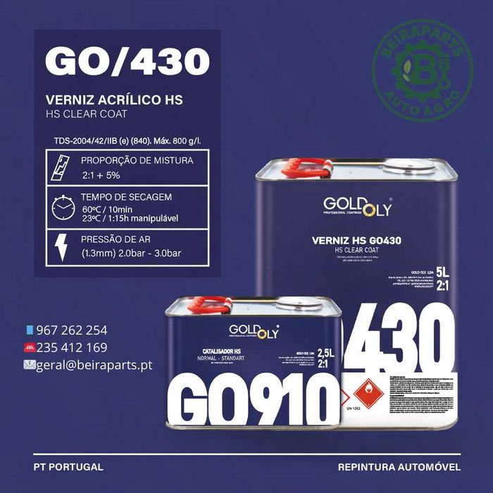 Verniz 2K HS GO430 – Alto Brilho, Secagem Rápida