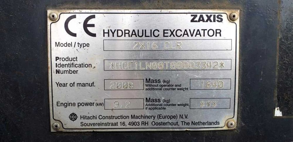 Minikoparka Hitachi ZX16 CLR | 3410 mth | kabina | 3 łyżki