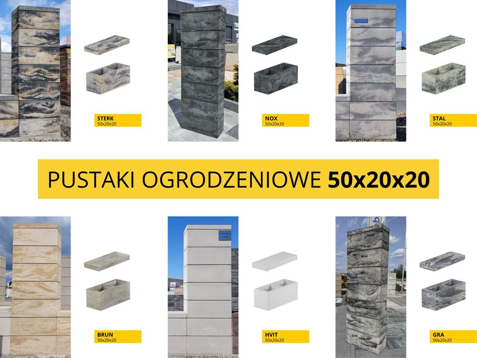 Bloczki ogrodzeniowe 50x20x20 pustaki ogrodzenie NOX