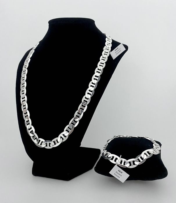 Nowy Srebrny męski komplet bransolet +łańcuch 10,3 mm próba 925. Sklep