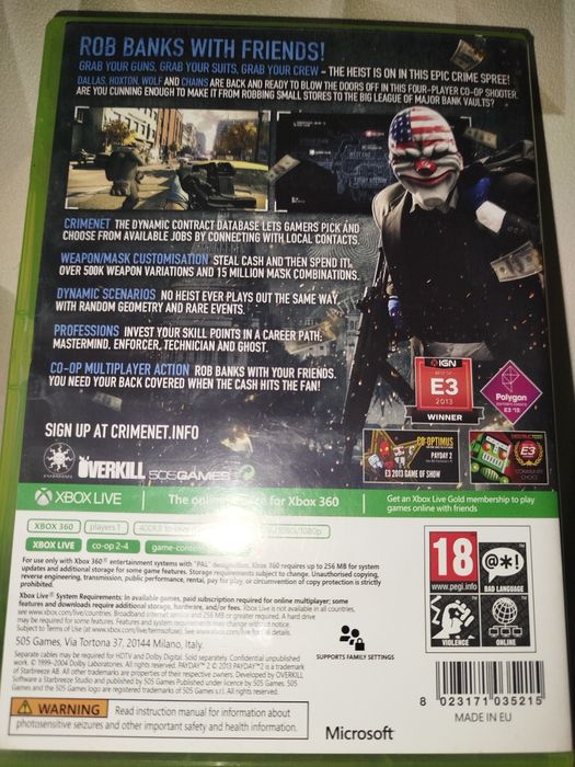 Диск PayDay 2 для Xbox 360