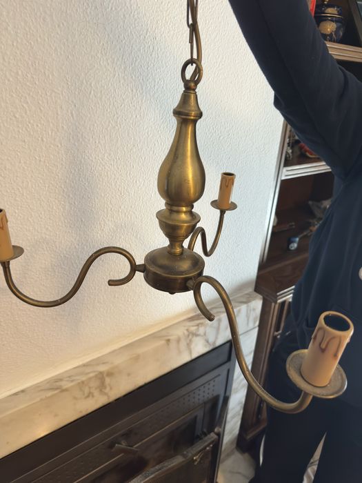 Candeeiro de teto vintage em latão, 3 luzes