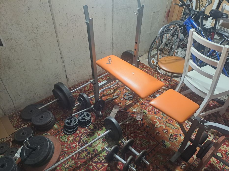 Siłownia zestaw ławka gryfy hantle wyciąg