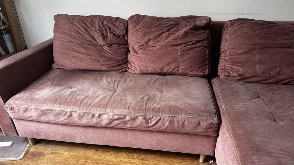 Narożnik sofa rozkładana brudny róż