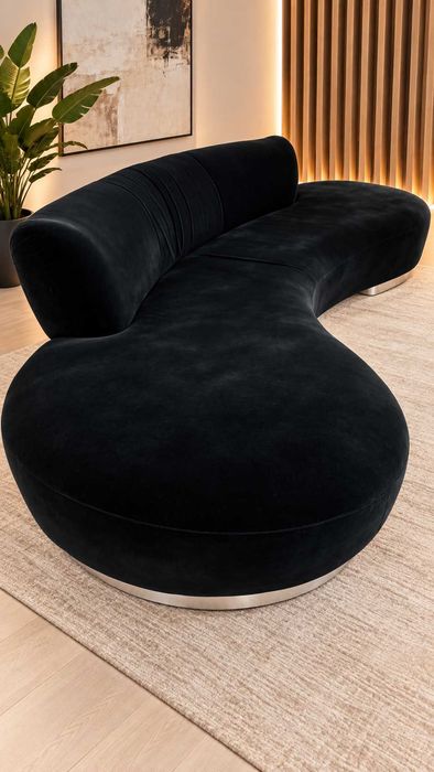 Sofá Curvo de Design em Preto | Chaise Longue | Excelente Estado