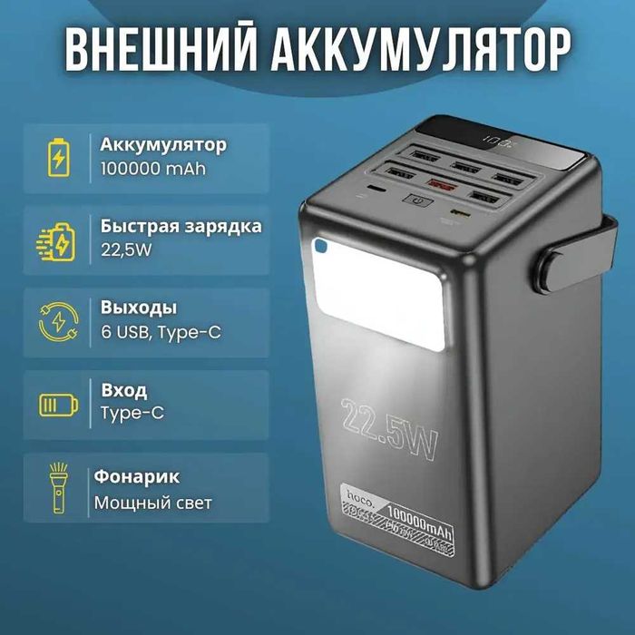 Павербанк Power Bank до 100000mAh 65W реальна ємність блекаут світло