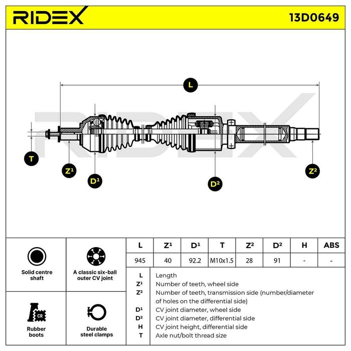 RIDEX 13D0649 Veio de transmissão para FORD GALAXY, S-MAX, MONDEO