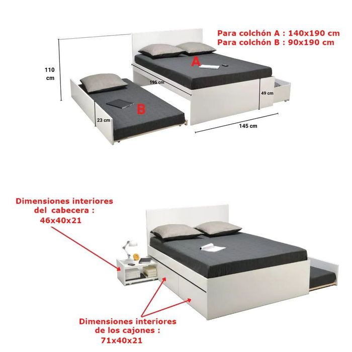 Cama com arrumação 140x190 cm