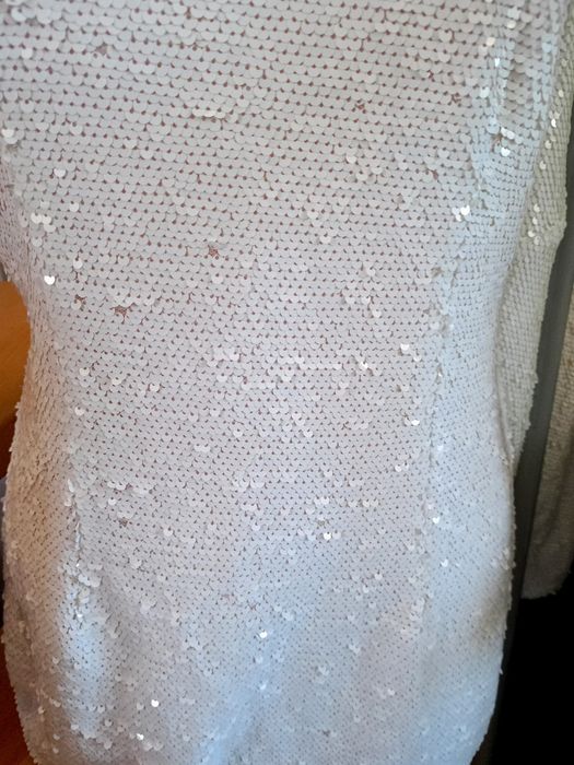 Sukienka z długimi rękawami mini biała cekiny imprezowa elegancka ASOS