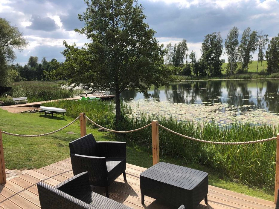 Siedlisko dom linia brzegowa  Mazury pomost sauna