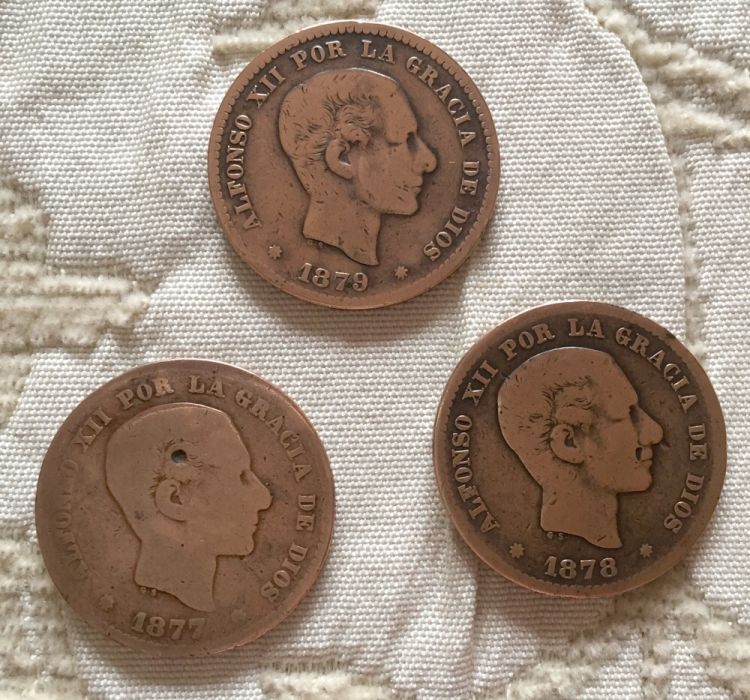 Numismática, Moedas antigas de espanha de cinco centimos em cobre