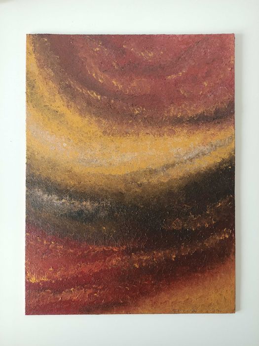 Pintura abstrata em acrílico 30x40 em tons de vermelho e dourado