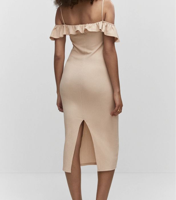 Vestido cerimónia Bege M pelo tornozelo Mango