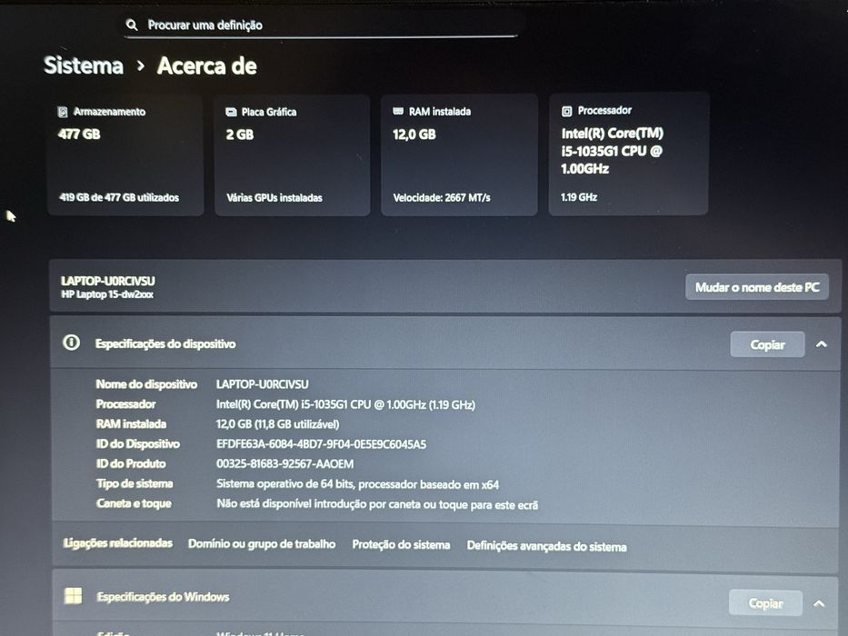 Computador HP i5 12GB RAM