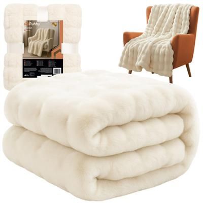 Koc narzuta 1,6x1m biały miękki trwały