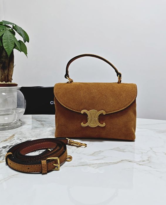 Nowa brązowa zamszowa torebka na pasku Celine ze skóry naturalnej