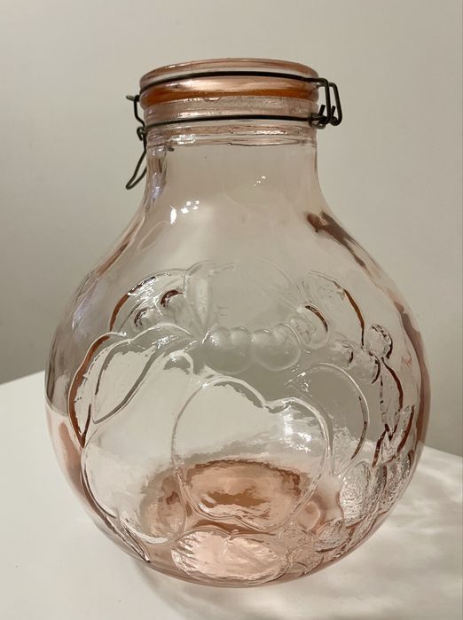 Pote vintage de vidro Rosa Rumtopf Germany