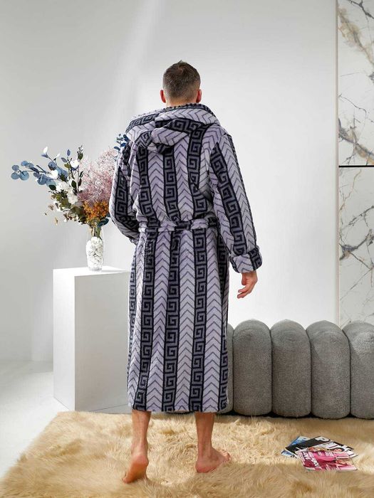 Мужской махровый халат батал / Халат с капюшоном на запах 44р-66р