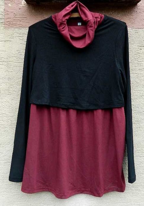 Dwuwarstwowa luźna tunika, czarno-bordowa 44/46