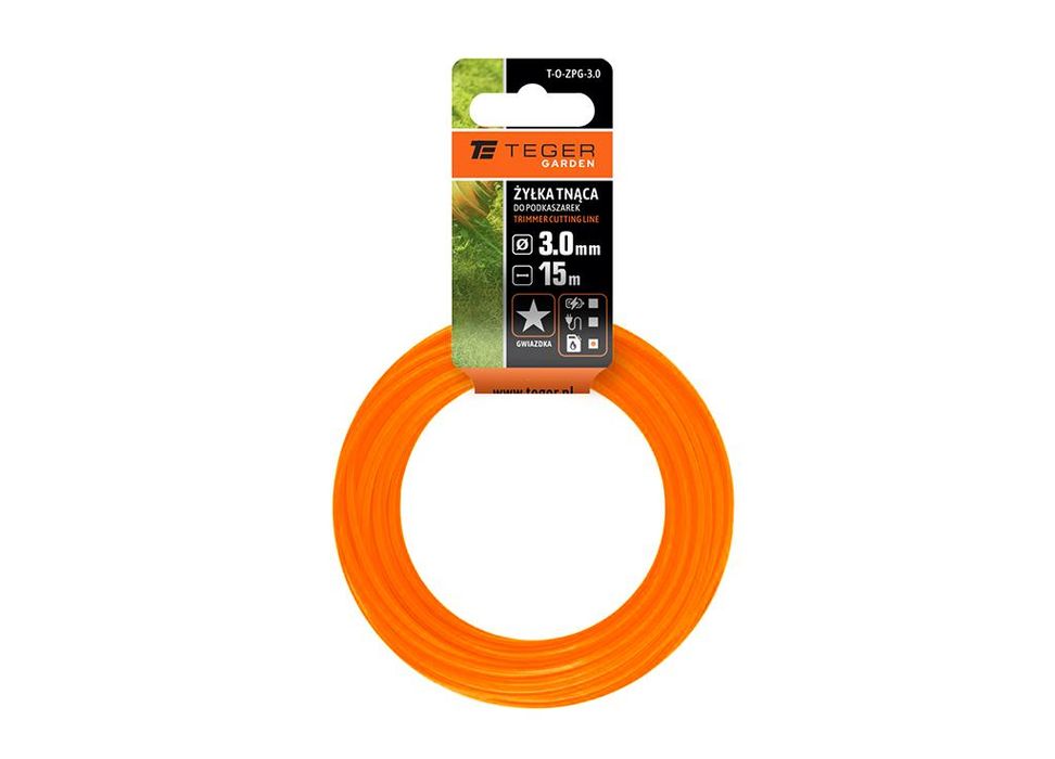 Żyłka tnąca do podkaszarek / Gwiazdka / 3.0 mm / 15 m / TEGER