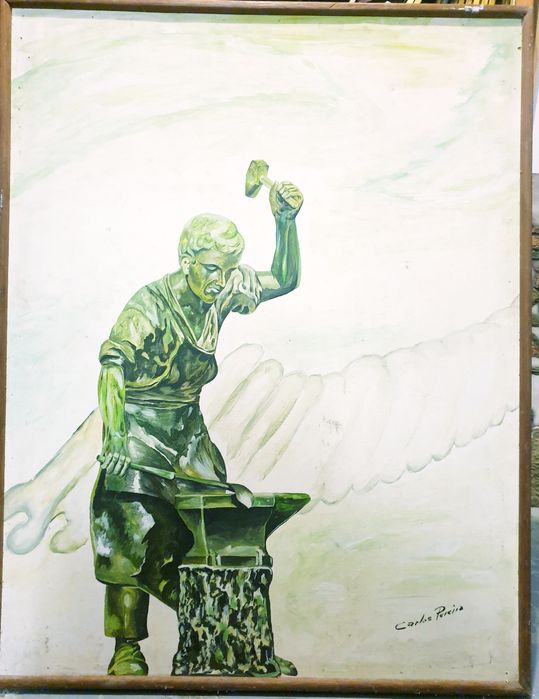 Carlos Pereira: Ferreiro - grande pintura em guache sobre platex