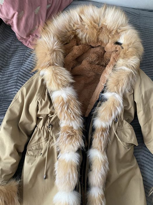 Piekna parka futro naturalne ciepła kurtka