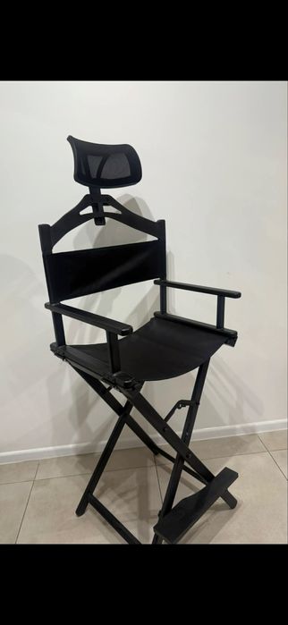 Fotel do makijażu / krzesło wizażysty składane z zagłówkiem – czarny