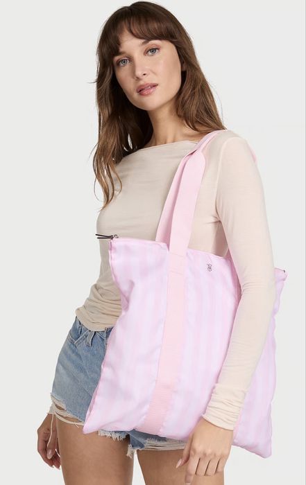 Torba Victoria’s Secret składana w kosmetyczkę – różowe paski