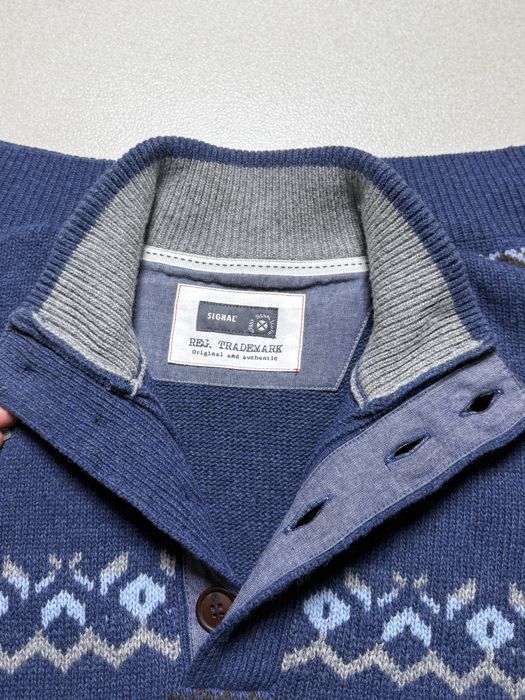 Sweter wełniany  granatowy Signal r.L wzory nordyckie