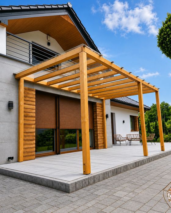 Pergola tarasowa Nowy Sącz | drewno BSH GL24 | zadaszenie