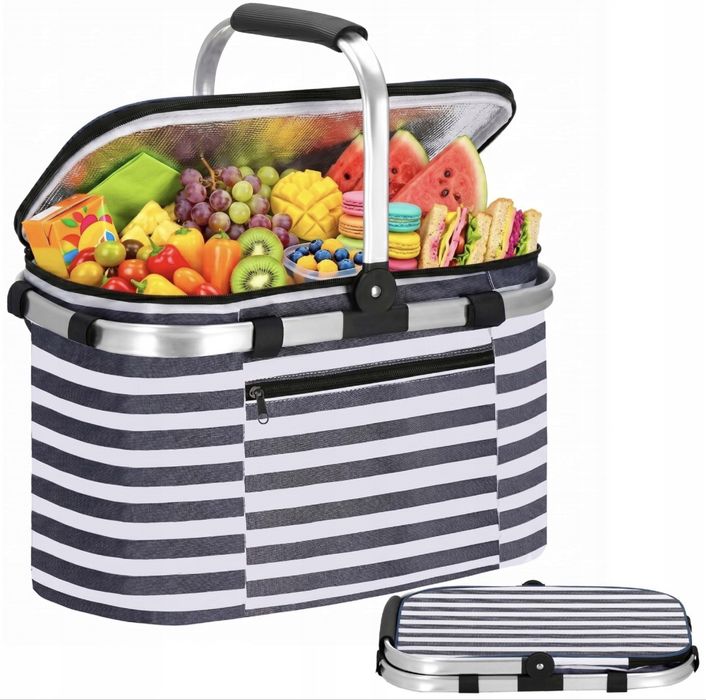 Zestaw Piknikowy Kosz Termiczny 28L + Koc Piknikowy 200x160 cm Plaża Biwak Camping