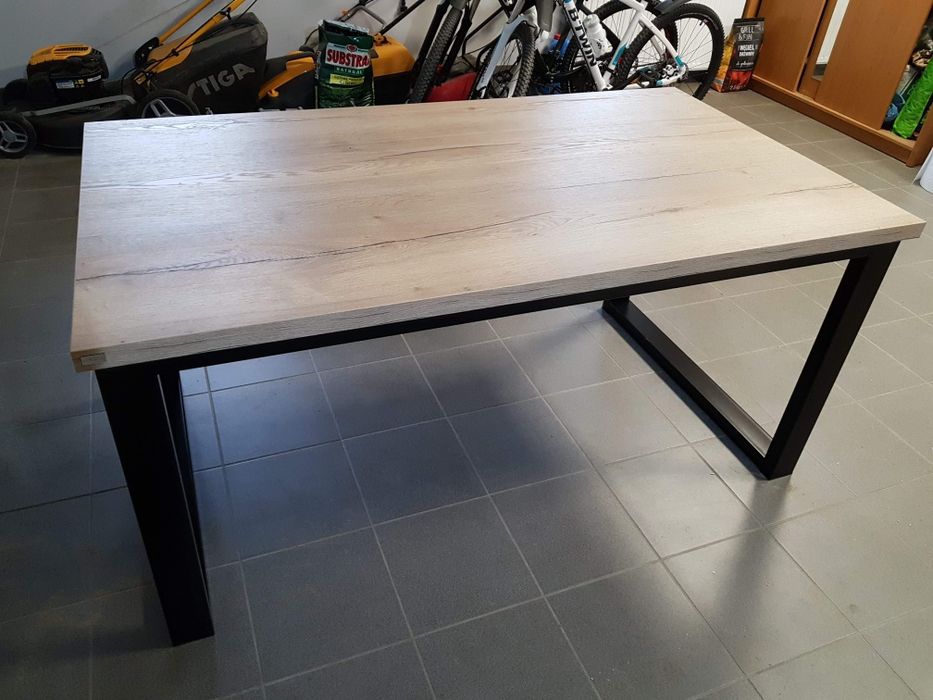 Stol industrialny loft dab halifax.160x90 rozkladany nowoczesny  metal design piekny stol do jadalni czarne nogi solidny duzy dostawki 160cmx90cm