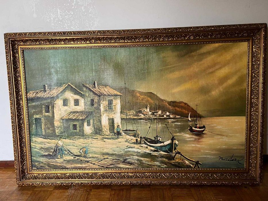 Quadro retrata uma aldeia pitoresca. Medidas da moldura 1,55cm por 92.