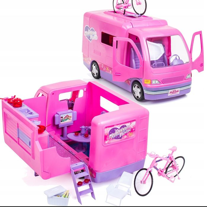 Kamper dla lalek barbie, rower i akcesoria duży samochód bus