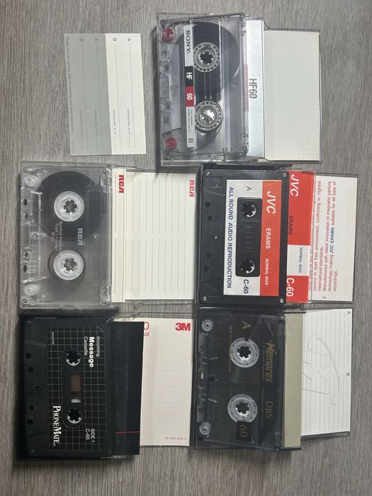 Аудіокасети ретро (Sony, JVC, Memorex, RCA, PhoneMate) — набір 5 шт.