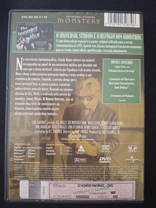 DVD O Homem Invisível. H.G Wells.