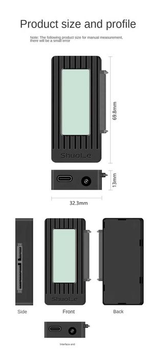 Karta microSDXC 64GB Kodak + adapter ShuoLe SATA na USB-C ekran LCD.