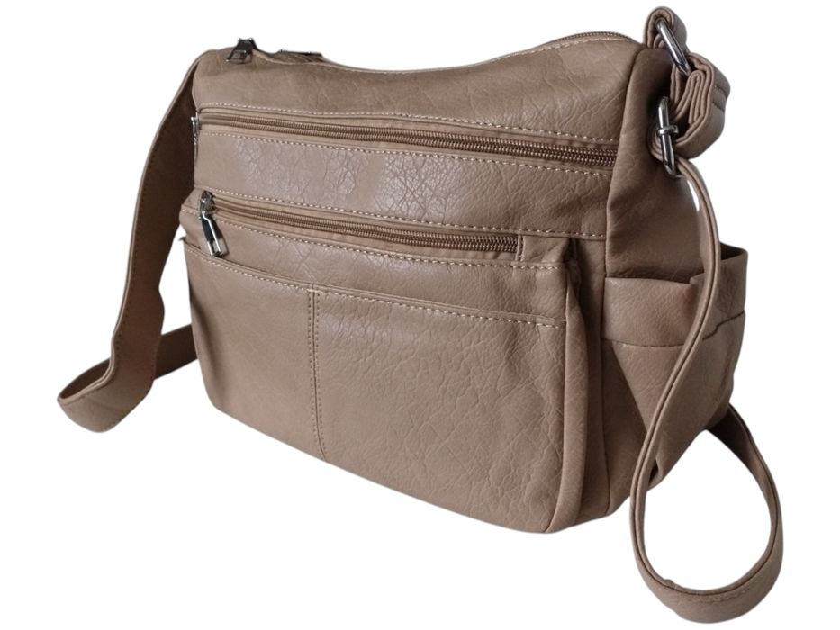 Torebka Damska Listonoszka Na Ramię - Dużo Kieszeni, Brązowa, Miejska