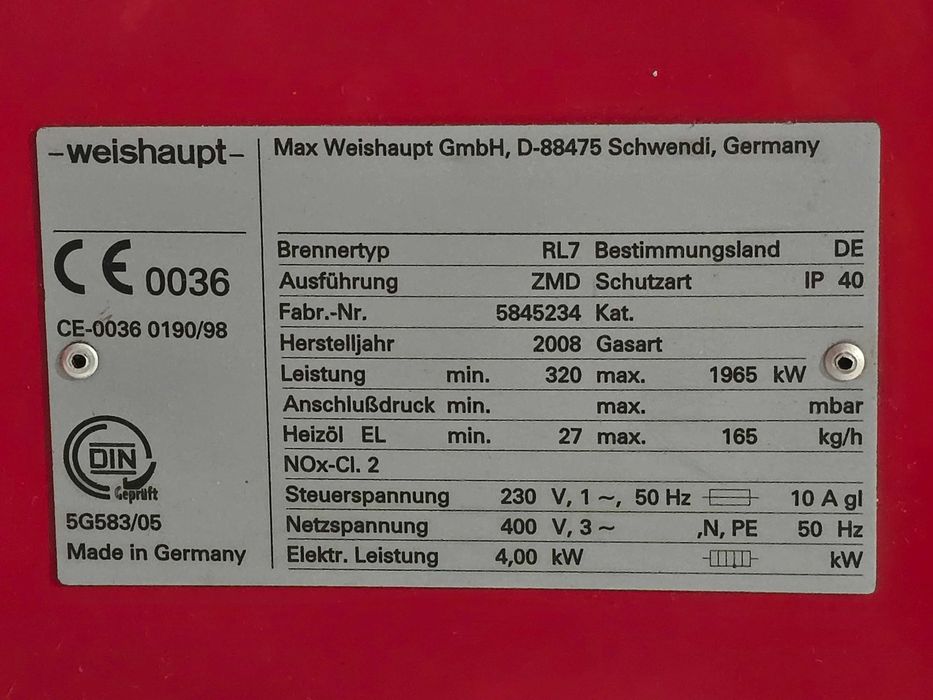 Palnik olejowy Weishaupt RL 7 moc 320kW-1965kW, modulowany kompletny