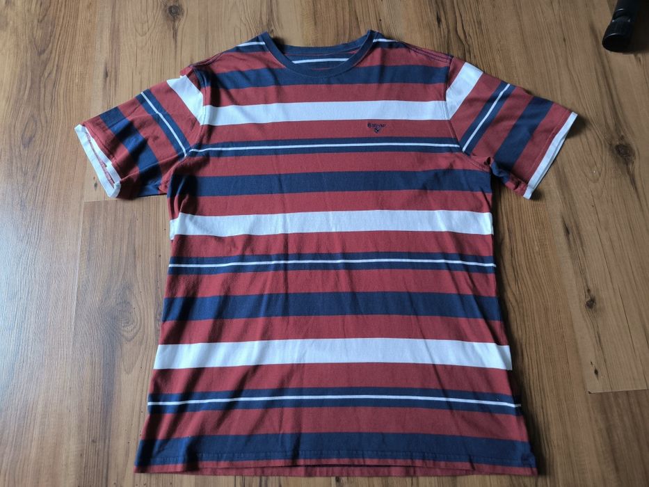 Barbour t-shirt męski w paski L burgund granat biały
