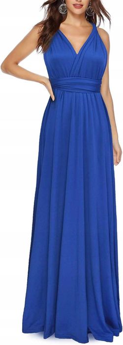 Elegancka Uniwersalna Długa Wieczorowa Sukienka Niebieska L Kobaltowa