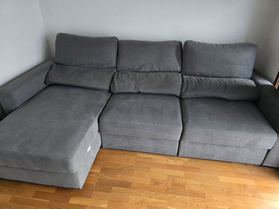 Sofá cama reclinável com chaise longue cinza