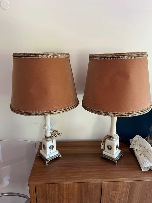 Candeeiro de Mesa em Mármore e Bronze