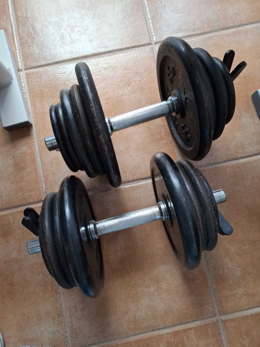 Venda de halteres + banco de treino + barras