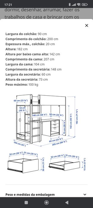 Cama alta com secretária