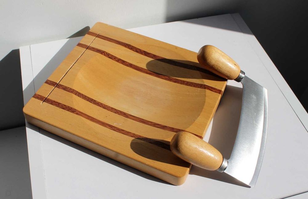 Siekacz Tasak do ziół Nóż kołyska Deska drewniana Komplet NRD PRL