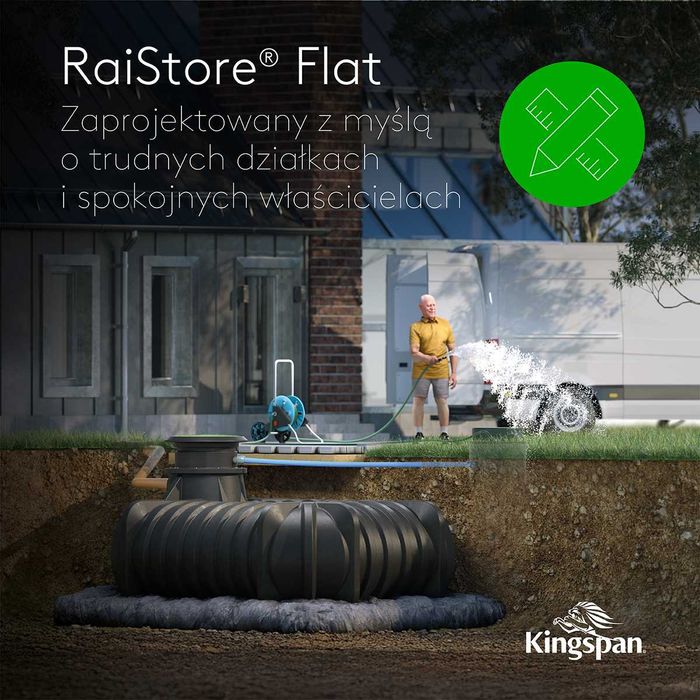 Zbiornik KINGSPAN 3000 L – płaski, trwały, idealny na każdą posesję!