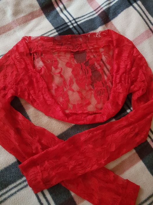 Czerwona sukienka balowa koronka tiul S