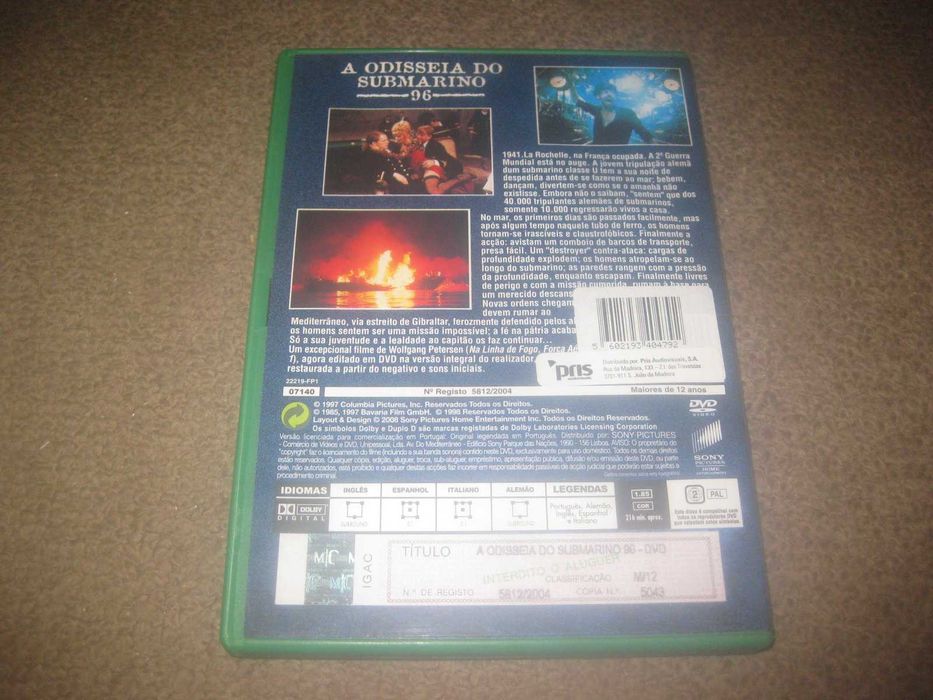 DVD "A Odisseia do Submarino 96" de Wolfgang Petersen/Raro!